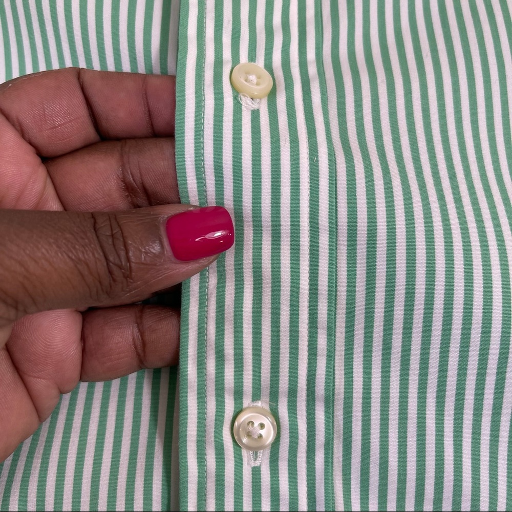 Ralph Lauren Button Down Green White Stripe Classic Fit, Men's Size 17 32/33 - Picture 5 of 8